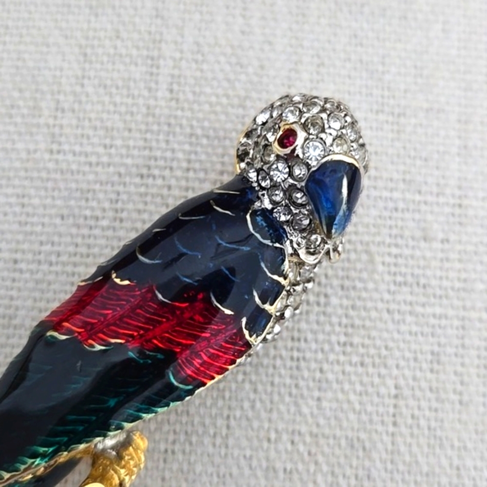 Enamel & Rhinestone Parrot Brooch - Picture 3 of 6